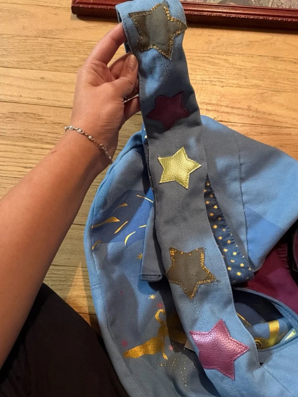 Disney Blue Tinkerbell Hobo Bag with Gold and Pink Accents